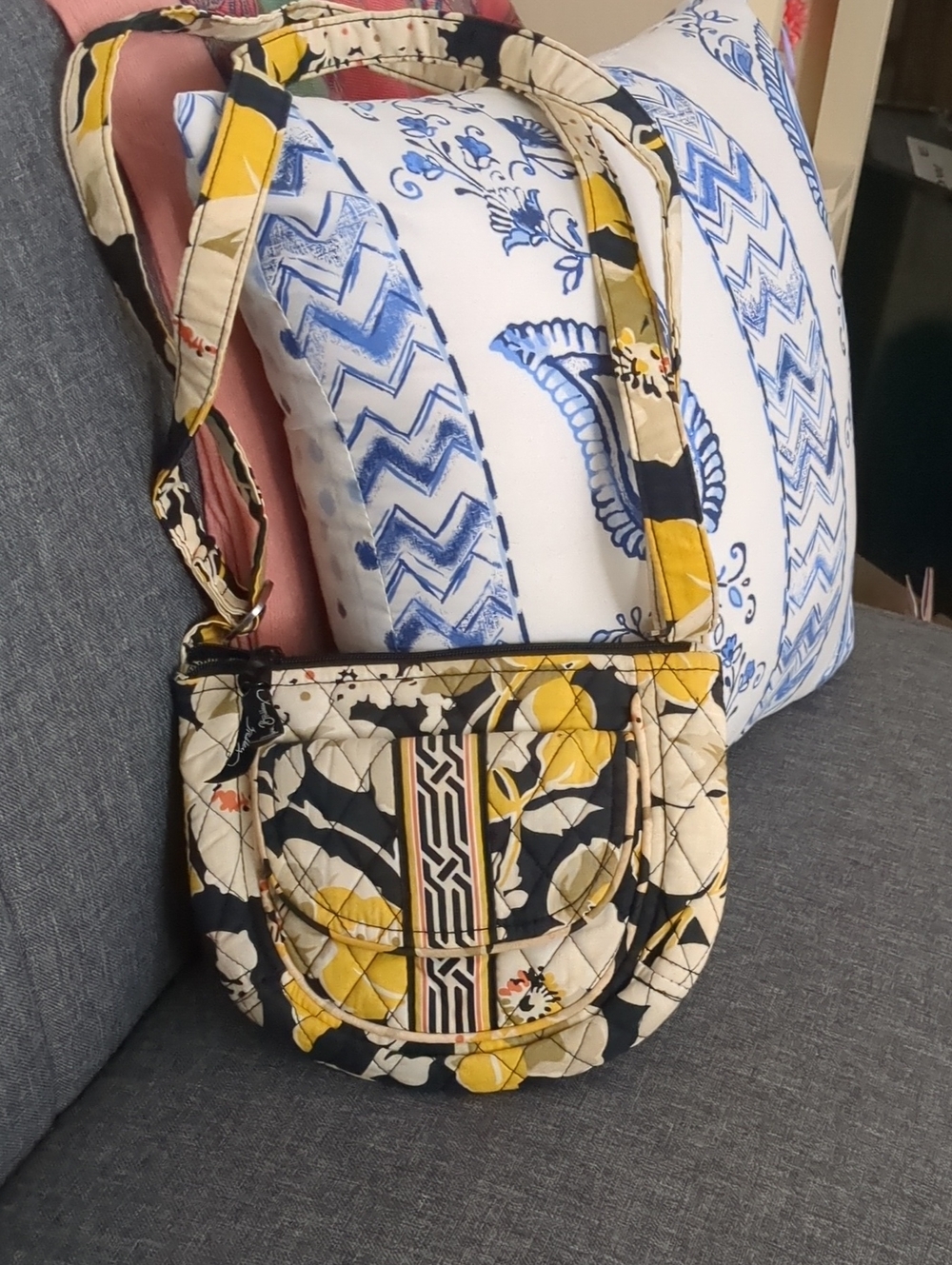 Vera Bradley Quilted Floral Crossbody in Yellow, Black & Cream
